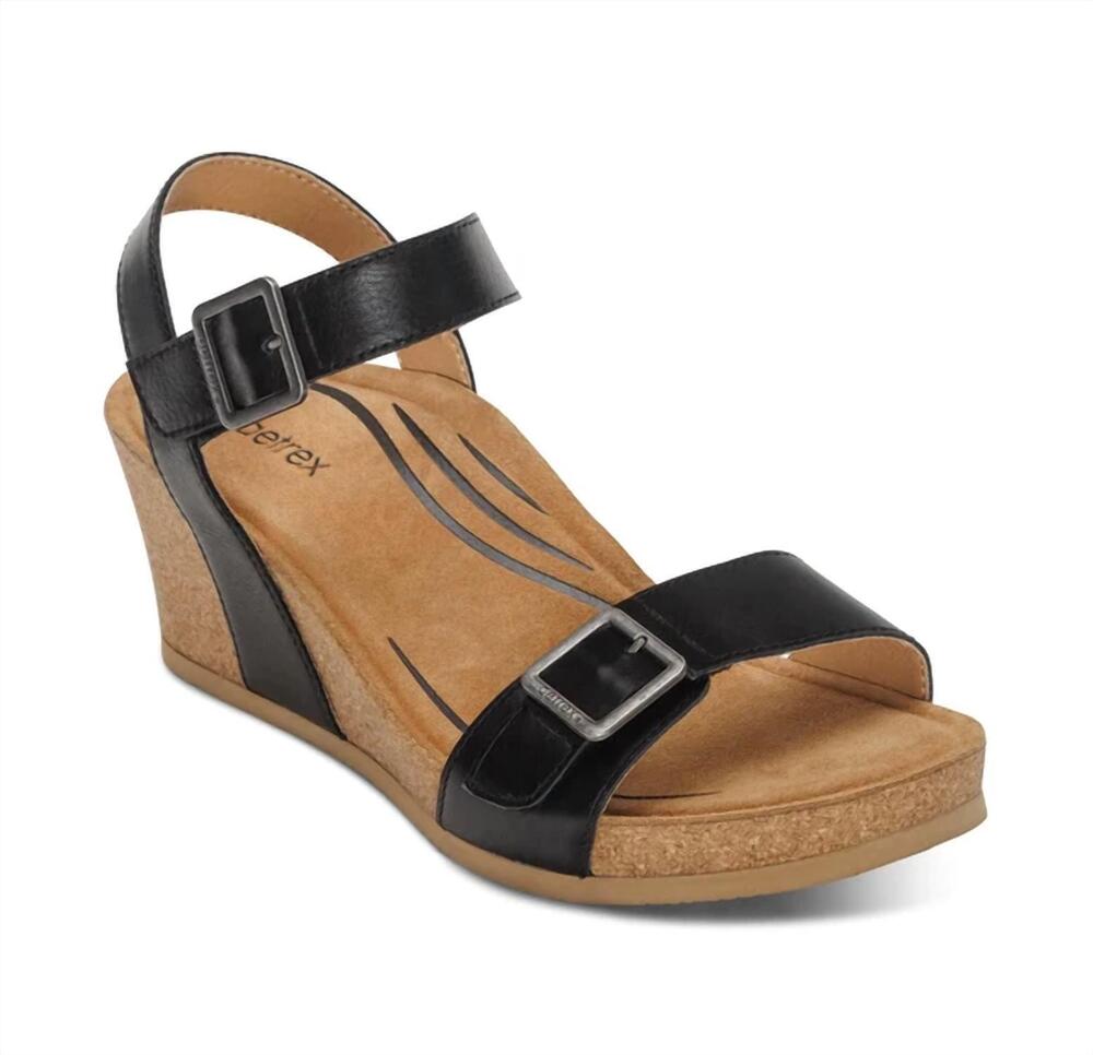 NEW AETREX women's lexa wedge sandal in black